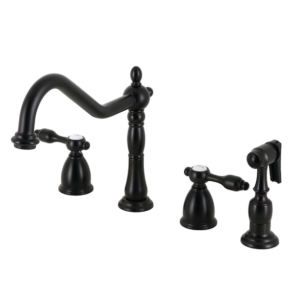 Widespread Kitchen Faucet with Brass Sprayer, Matte Black